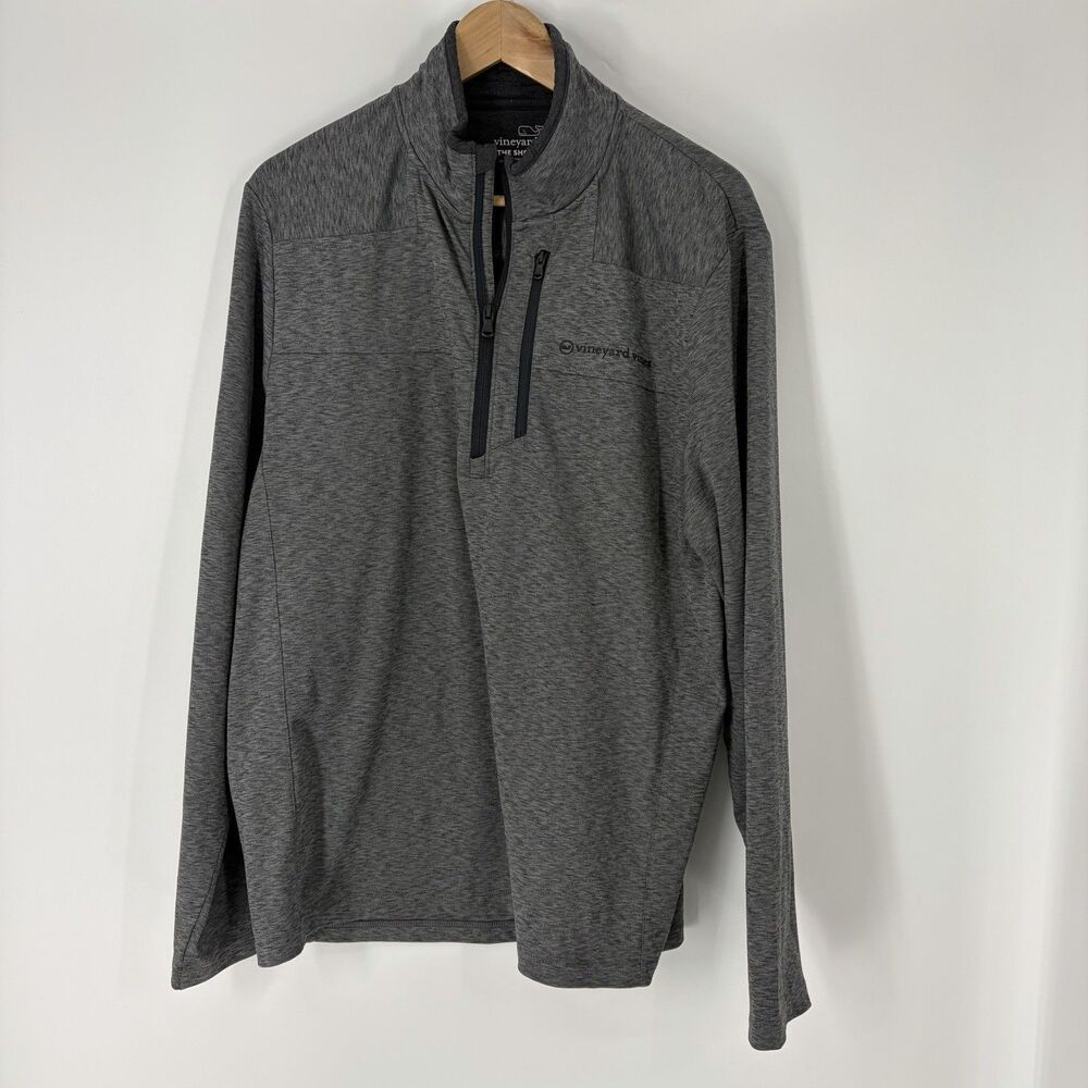 Vineyard Vines OTG On The Go Shep Shirt Medium Men Gray Golf 1/4 Zip Long Sleeve
